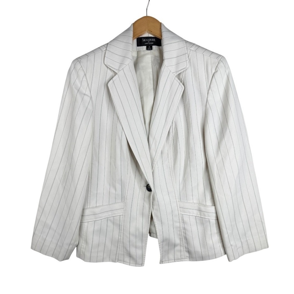Signature Larry Levine Women's Ivory Polyester Stripe Blazer Jacket Size 18